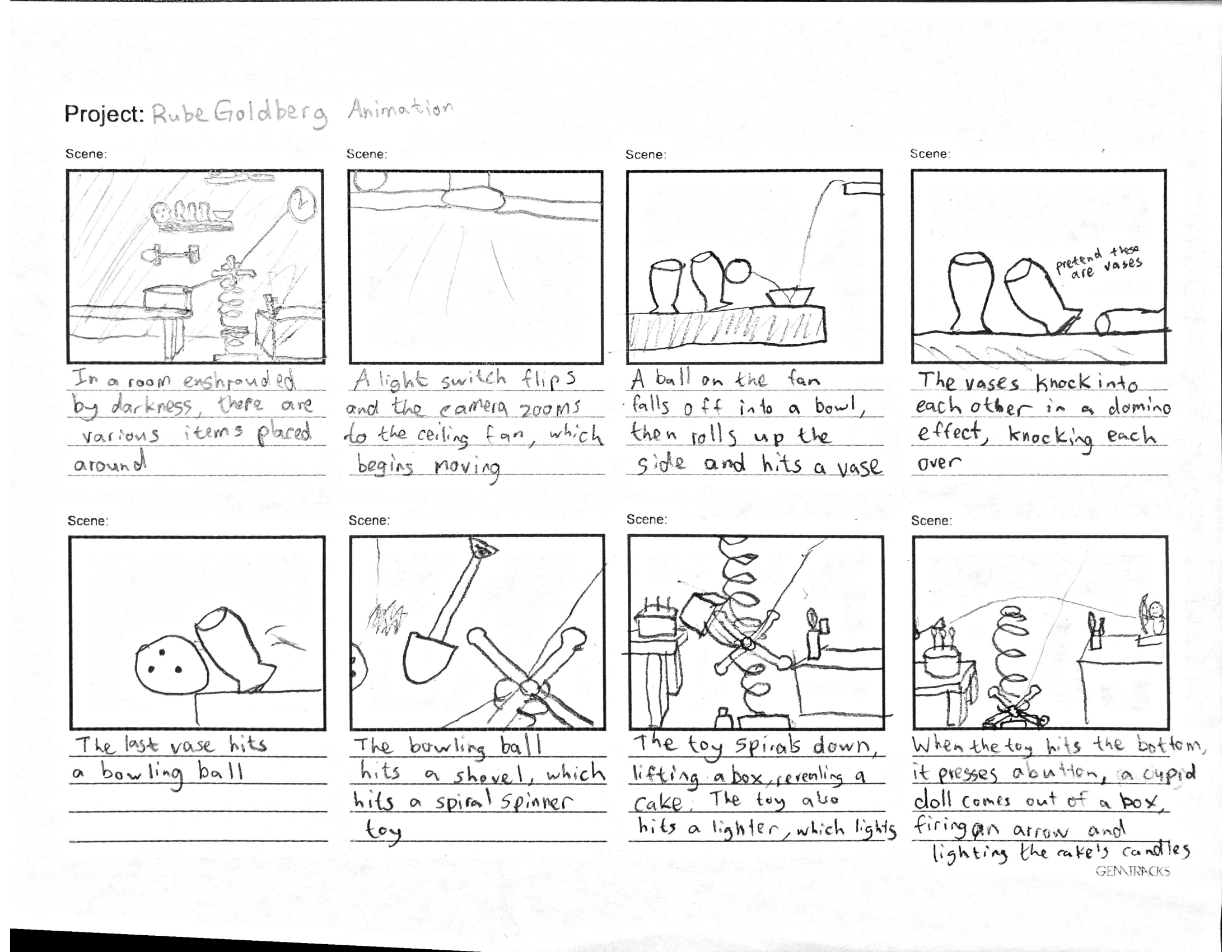 Rube Goldberg animation storyboard